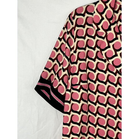 Exquise Retro Pattern Button-Up Collared Shirt Pink Black Geometric Design XL - Picture 2 of 11